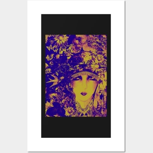 VIOLET YELLOW FLORAL ART DECO FLAPPER COLLAGE POSTER PRINT Posters and Art